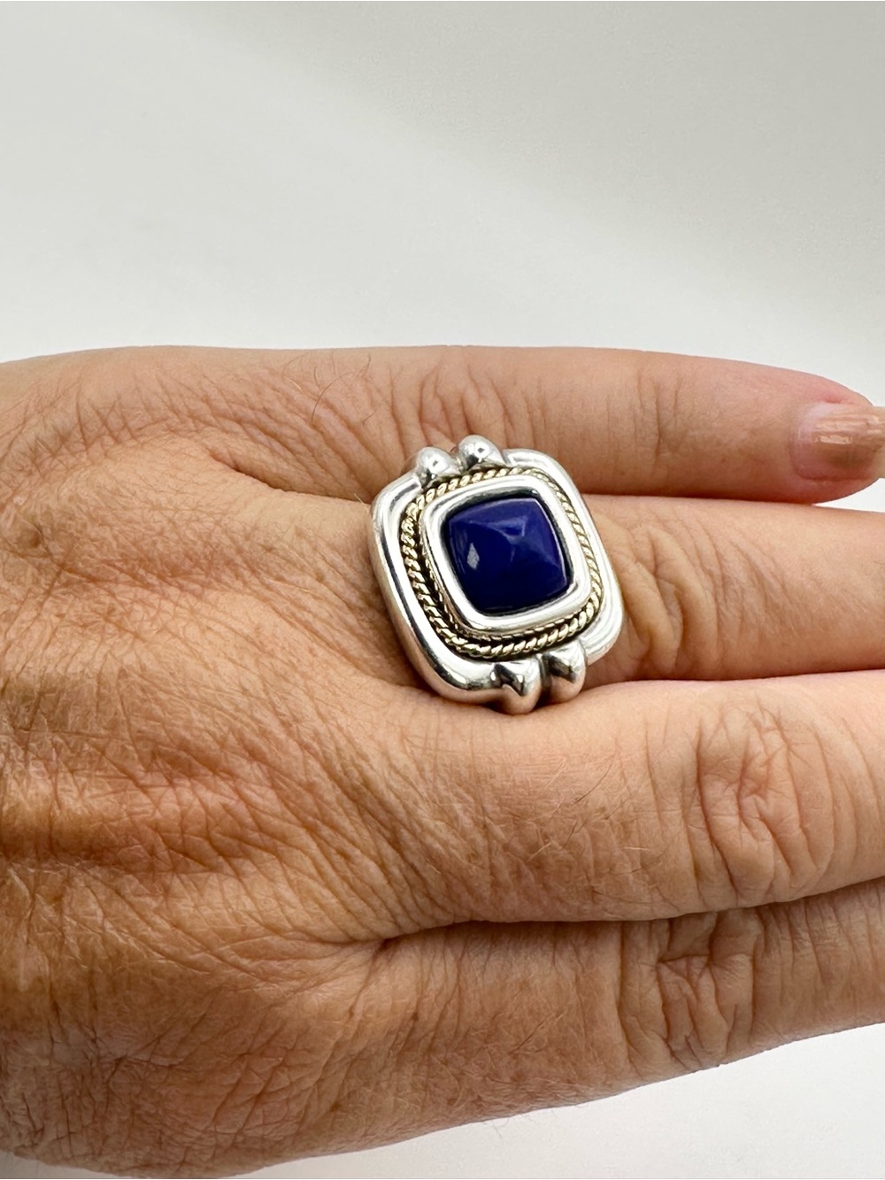 Tiffany & Co VINTAGE Sterling Silver & 18 Kt Gold Lapis Lazuli Rope Ring Sz 7.5 - Picture 12 of 14